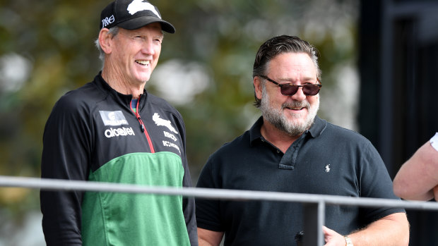 Wayne Bennett with Russell Crowe at Redfern on Tuesday morning.