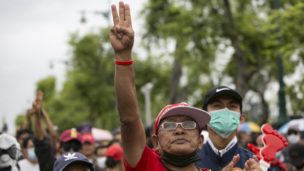 Anti-government protesters hold a rally in Bangkok, Thailand.