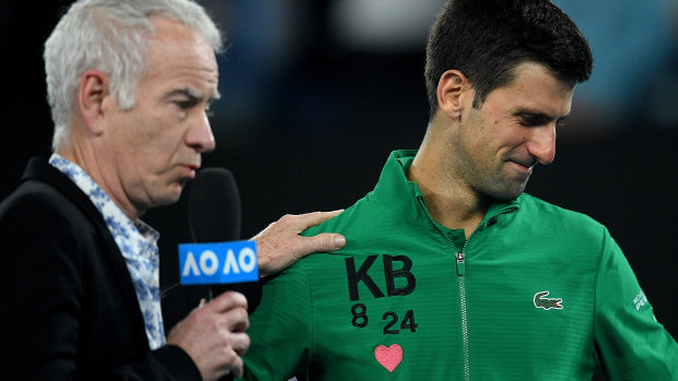 Novak Djokovic wells up over the death of his friend NBA superstar Kobe Bryant in an interview with John McEnroe after his quarter-final win.