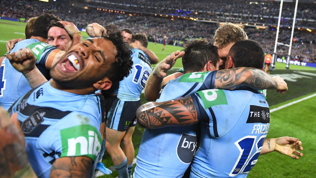 Blue in a row: NSW celebrate back-to-back series wins with victory over Queensland on Wednesday night.