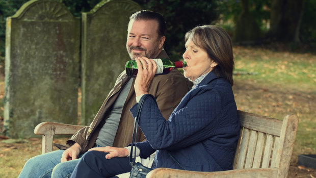 Ricky Gervais and Penelope Wilton in After Life.