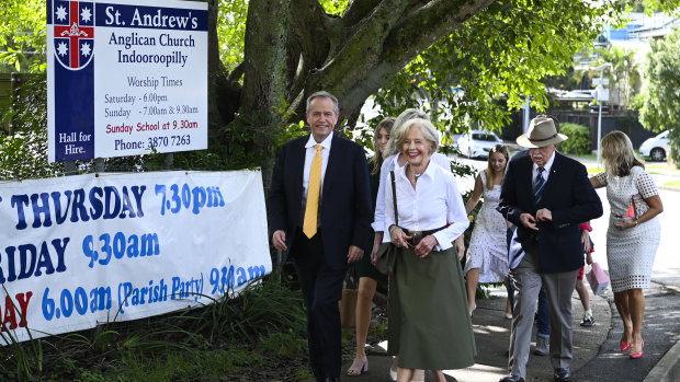 Bill Shorten heading to church with his family on Easter Sunday this year.