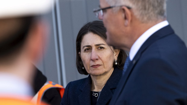 NSW Premier Gladys Berejiklian and Prime Minister Scott Morrison in Sydney on Monday.