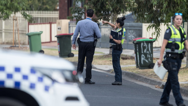 Police investigate at Huntly Court in  Meadow Heights on Tuesday morning.