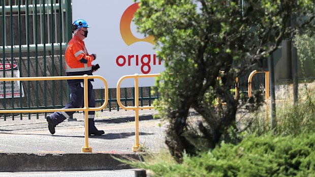 A worker out outside Eraring on NSW’s Central Coast today. The closure will cost 400 jobs.