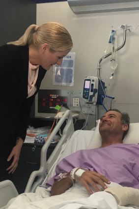 Orthopedic surgeon Nicola Ward chats to Neil Parker about his injuries after he plunged from a waterfall and fractured his leg and wrist.