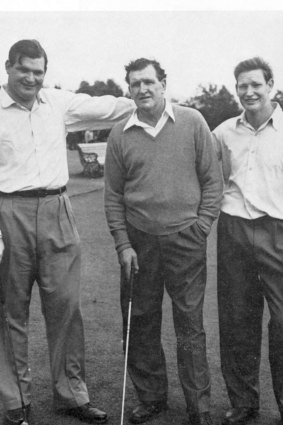 Sir Frank Packer (centre) with sons Clyde (left) and Kerry on the golf course in 1959.