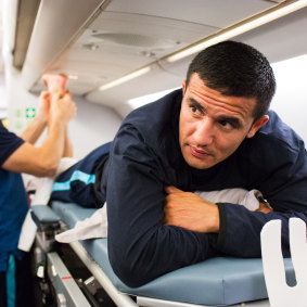 Creature comforts: Socceroos treated to mid-air recovery aboard chartered flight after last year's qualifier against Honduras.