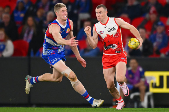 Chad Warner was a dominant figure in the second half of Sydney’s win over the Bulldogs on Thursday.