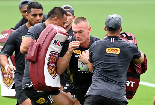 Queensland's Coen Hess at training on Tuesday.