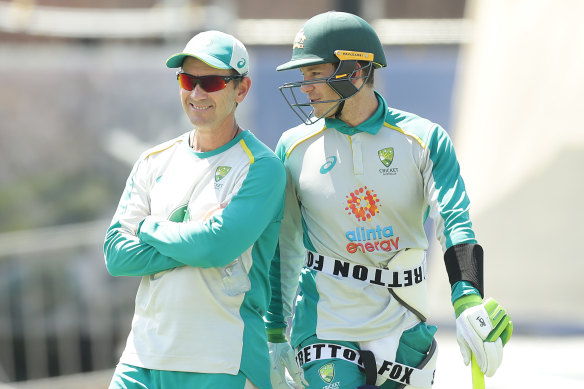 Coach Justin Langer, left, and captain Tim Paine at the SCG last month. 