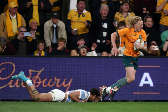 Carter Gordon is denied a try after a long run after a turnover.