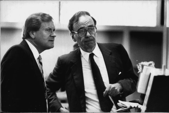 Rupert Murdoch (right) with his Australian managing director Ken Cowley on January 6, 1987.