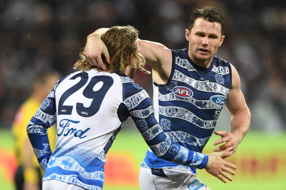 'Sky's the limit': Geelong's Patrick Dangerfield (right) is confident heading into the finals.