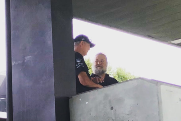 Russell Crowe and Wayne Bennett caught up on Monday at Redfern Oval.