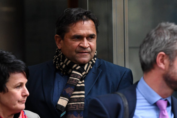 Nicky Winmar leaves court on Friday.