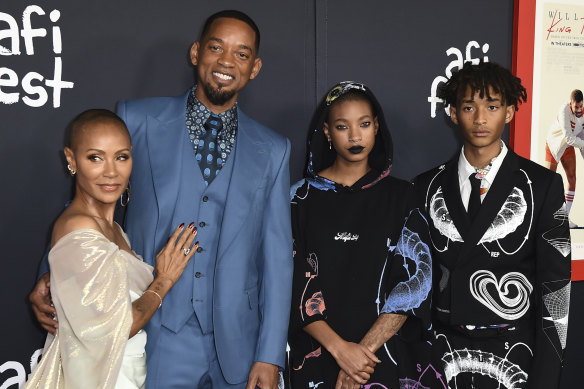 Jada Pinkett Smith, Will Smith, Willow Smith and Jaden Smith at the premiere of King Richard in late 2021. 