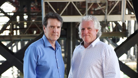 CFMEU national secretary Michael O'Connor and MUA national secretary Paddy Crumlin whose two unions are merging. 