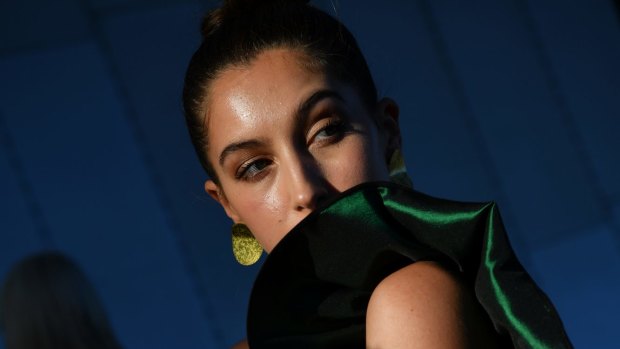 Green with envy ... Indianna Roehrich at the Melbourne Fashion Festival.