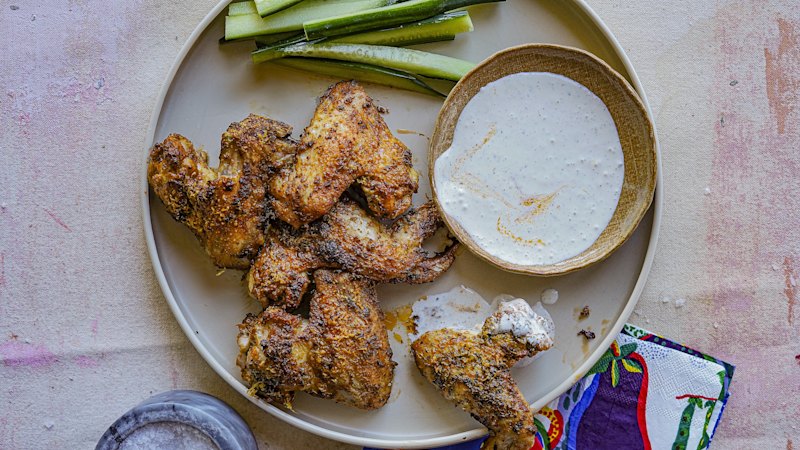 Old Bay and parmesan wings with blue cheese dressing