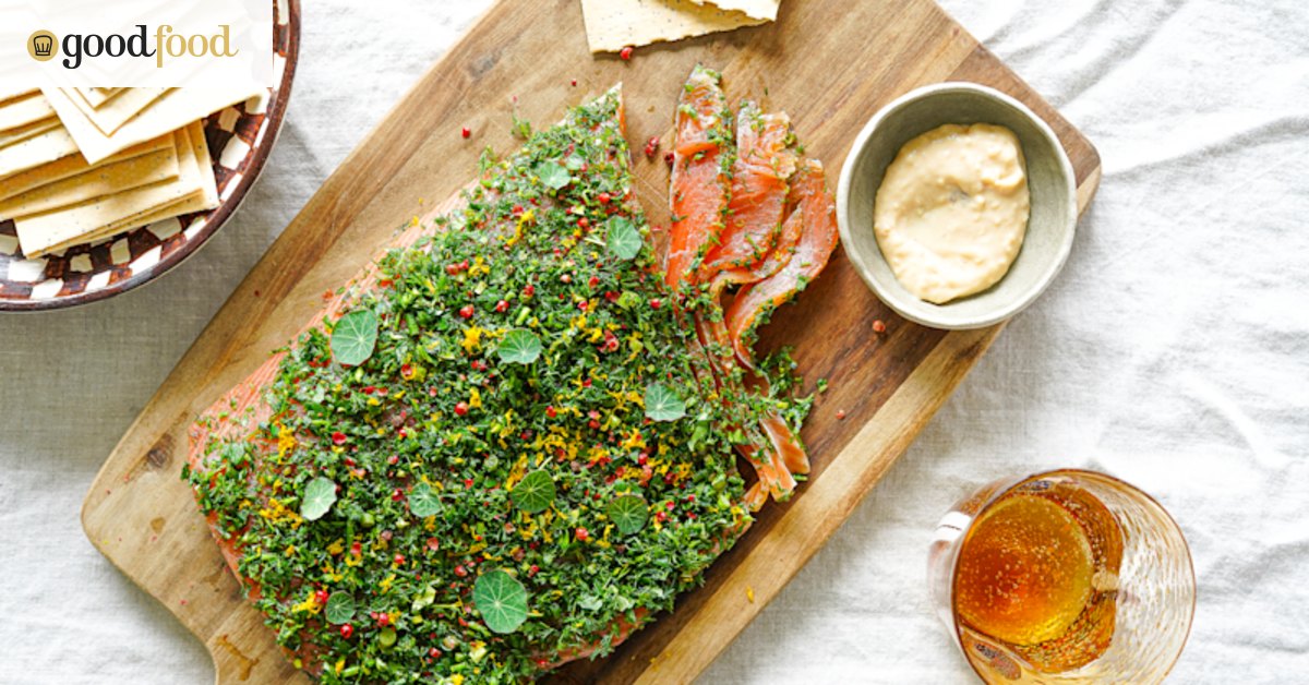 Gin and lavender cured salmon with lazy horseradish cream