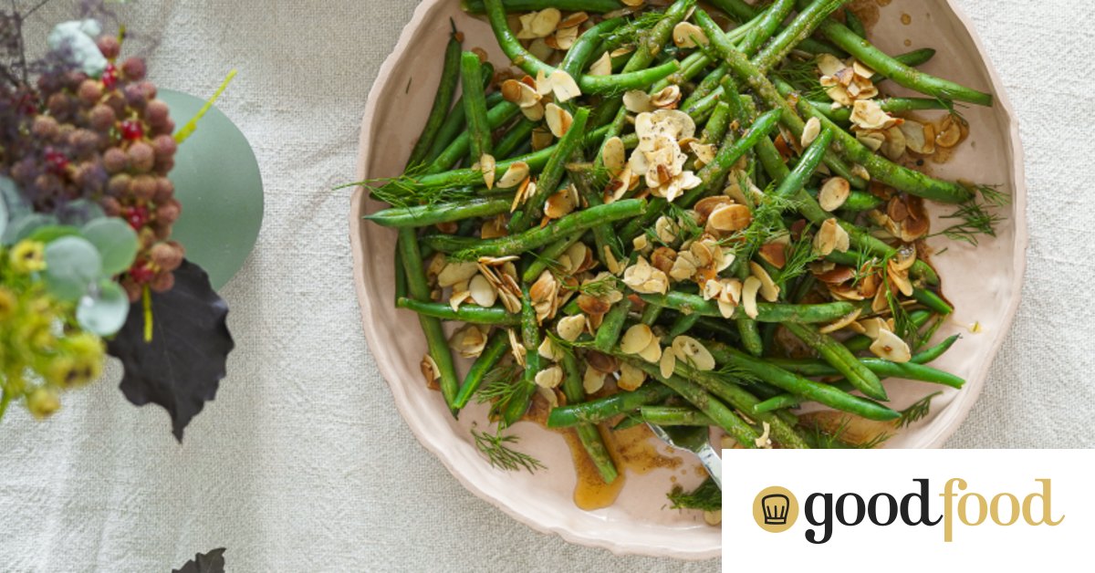 Green bean salad with toasted almonds and spiced preserved lemon dressing