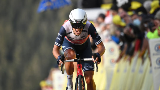LA PLANCHE, FRANCE - SEPTEMBER 19: Arrival / Richie Porte of Australia and Team Trek - Segafredo / during the 107th Tour de France 2020, Stage 20 a 36,2km Individual Time Trial stage from Lure to La Planche Des Belles Filles 1035m / ITT / #TDF2020 / @LeTour / on September 19, 2020 in La Planche, France. (Photo by Marco Bertorello - Pool/Getty Images) 107th Tour de France 2020 - Stage 20LA PLANCHE, FRANCE - SEPTEMBER 19: Arrival / Richie Porte of Australia and Team Trek - Segafredo / during the 107th Tour de France 2020, Stage 20 a 36,2km Individual Time Trial stage from Lure to La Planche Des Belles Filles 1035m / ITT / #TDF2020 / @LeTour / on September 19, 2020 in La Planche, France. (Photo by Marco Bertorello - Pool/Getty Images)