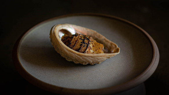 Blacklip abalone shell at James restaurant in South Melbourne.