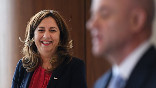 Annastacia Palaszczuk and newly installed Chief Health Officer John Gerrard.