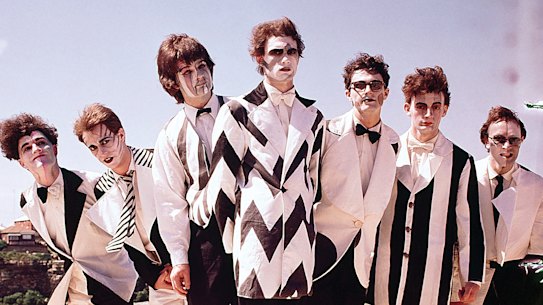 Split Enz mark 1, from left, Tim Finn, Eddie Rayner, Emlyn Crowther, Phil Judd, Mike Chunn, Noel Crombie and Robert Gillies.
