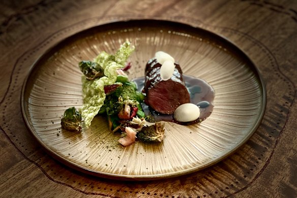 Kangaroo with rainbow chard and native basil.