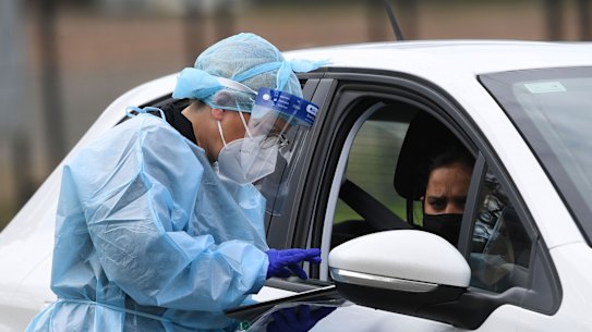 A COVID-19 test is administered in Australia.