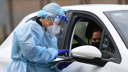 A COVID-19 test is administered in Australia.