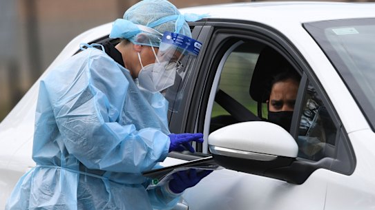 A COVID-19 test is administered in Australia.