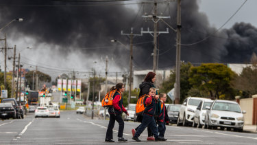 Students from Kingsville Primary school were taken home after the school was closed due to the fire. 
