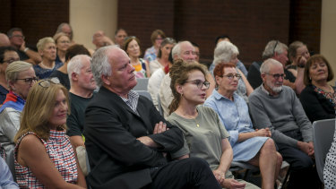 Tom Burstall, with Sigrid Thornton, at a meeting to address his concerns about proposed changes to the Queen Victoria Market.