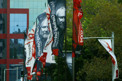 Flags on Liverpool Street for the new chief conductor of the Sydney Symphony Orchestra Gianluigi Gelmetti in February 2004. 