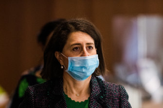 NSW Premier Gladys Berejiklian arriving for today’s coronavirus update. 