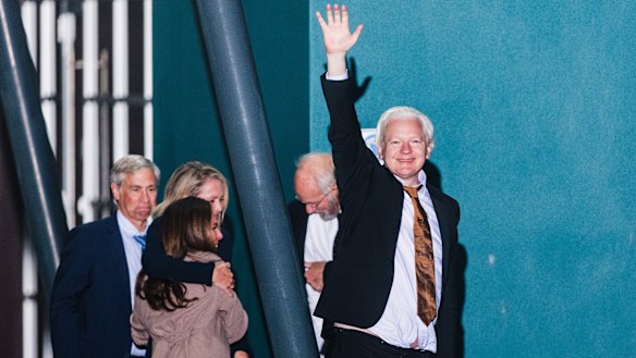 Julian Assange arrives at Canberra Airport on June 26 last year after agreeing to a plea deal with US prosecutors that led to his release.