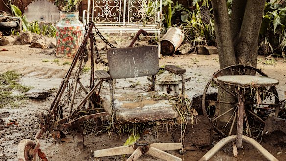 Storm damage to the back yard of Les Davidson’s Traralgon home after the recent flooding in the Latrobe Valley.