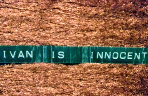 One of the Dymo labels Ivan Milat used in prison to claim his innocence. 