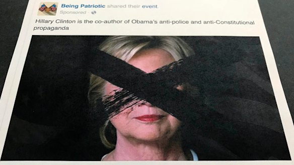 A Facebook post for a group called "Being Patriotic" advertised an event called "Down with Hillary".