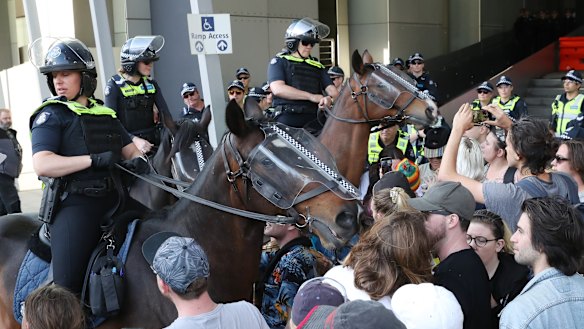 A blockade during a protest against the International Mining and Resources Conference in Melbourne.