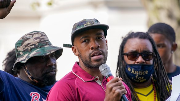 Wisconsin Lieutenant-Governor Mandela Barnes speaks at a rally for Jacob Blake in Kenosha.