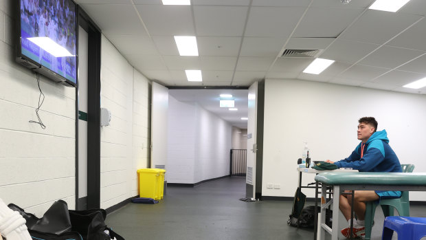 Matt Renshaw sits in an isolation room at the SCG.  