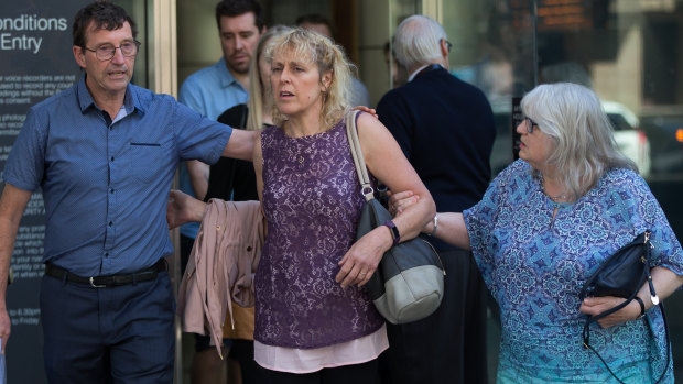 The family of Lynda Hansen, including her brother-in-law David Sommers, sister Corinne Sommers and mother Celia Elliot leave court on Monday. 