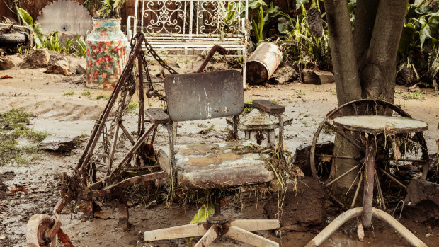 Storm damage to the back yard of Les Davidson’s Traralgon home after the recent flooding in the Latrobe Valley.