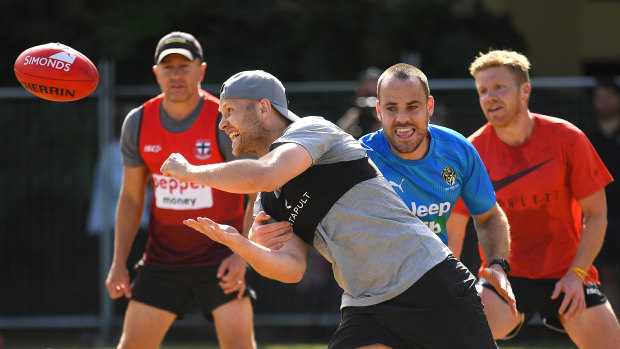 Footballers train at a hub on the Gold Coast earlier this year. 