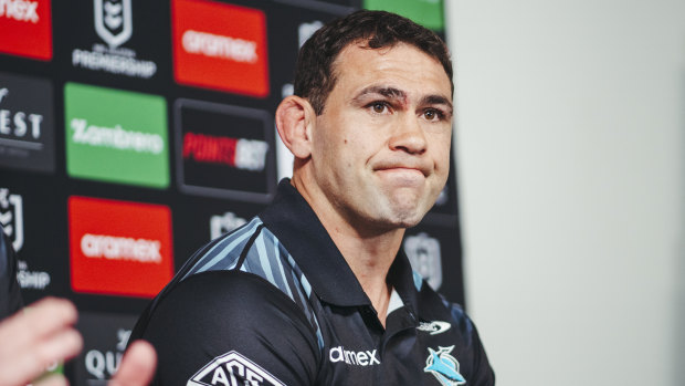 Dale Finucane speaks to the media after announcing his medical retirement.