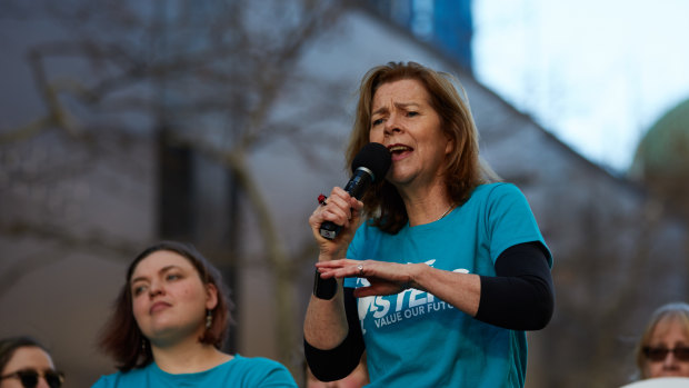 Michele O'Neill at a rally in Sydney on Wednesday